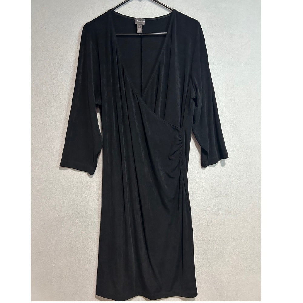 Chicos Travelers Dress Womens 3 US XL Black Faux Wrap Travel Career‎ Stretch